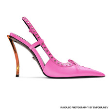 Versace Laced Pin Point Pink Corset Leather Slingback Pump Size EU 36 0500