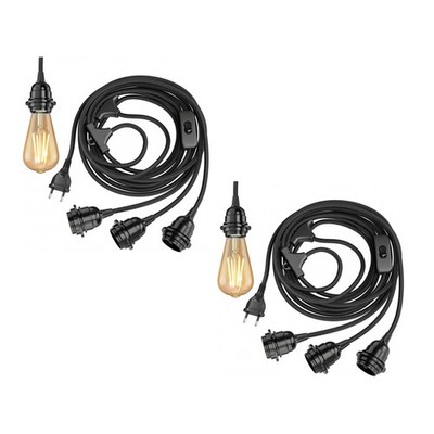 2x Textilkabel LEKA Stecker Schalter schwarz 8 m Lampen-Fassung 3x E27 max. 60W