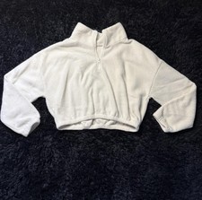 Women's White Fleece 1/4 Zip Mock Neck Sweatshirt, Long Sleeve, Size M