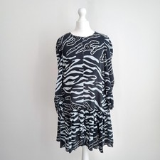 Whistles Dress Mini Animal Print Babydoll Smock Lined Grey Work Long Sleeves 8