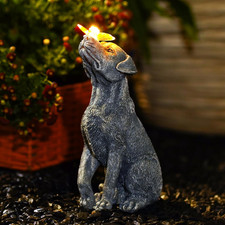 Garden Dog Statue with Butterfly - Outdoor Decor for Home and Memorial Gifts