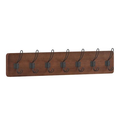 Rustic Brown Solid Wood Wall Mounted Coat Rack with Shelf, 7 Hooks, 34 ...