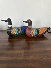 Vintage Set of 2 Hand Painted Wood Ducks Traditional Wedding Signed