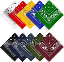 Bandanas Pack 10 Pcs, 100 Cotton, 22 X 22 Inches, 10 Color Collection