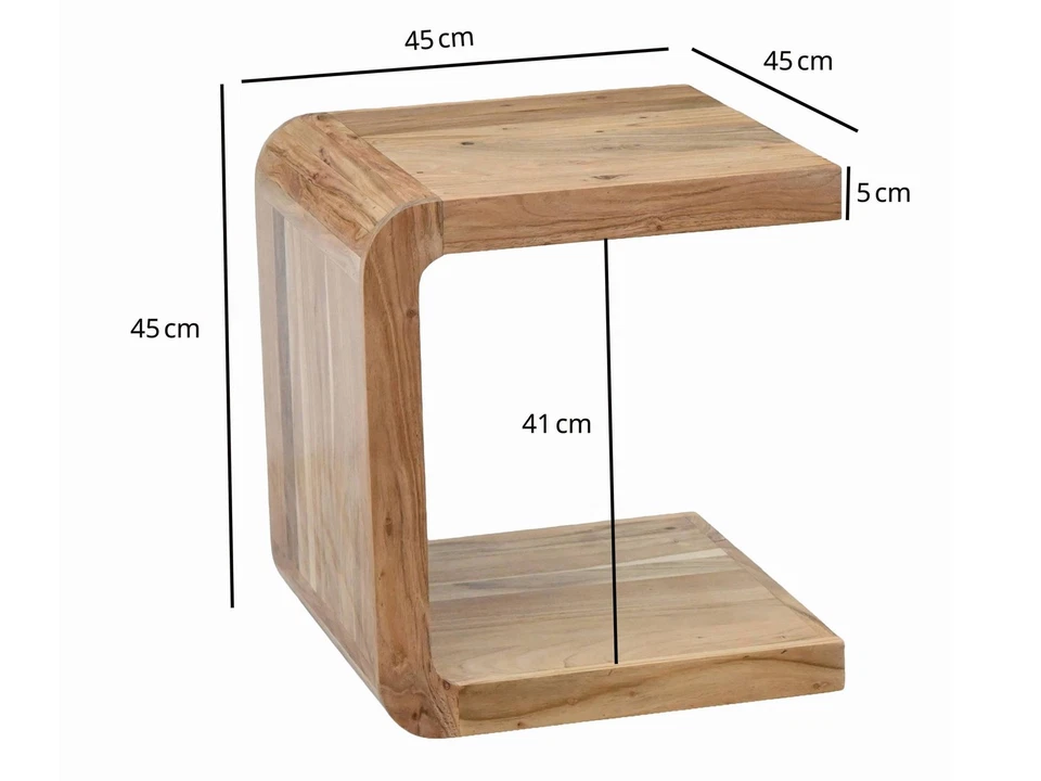 Table d'appoint Bois massif 45cm Table basse Table salon Forme C Bois Fait main - Photo 3/4