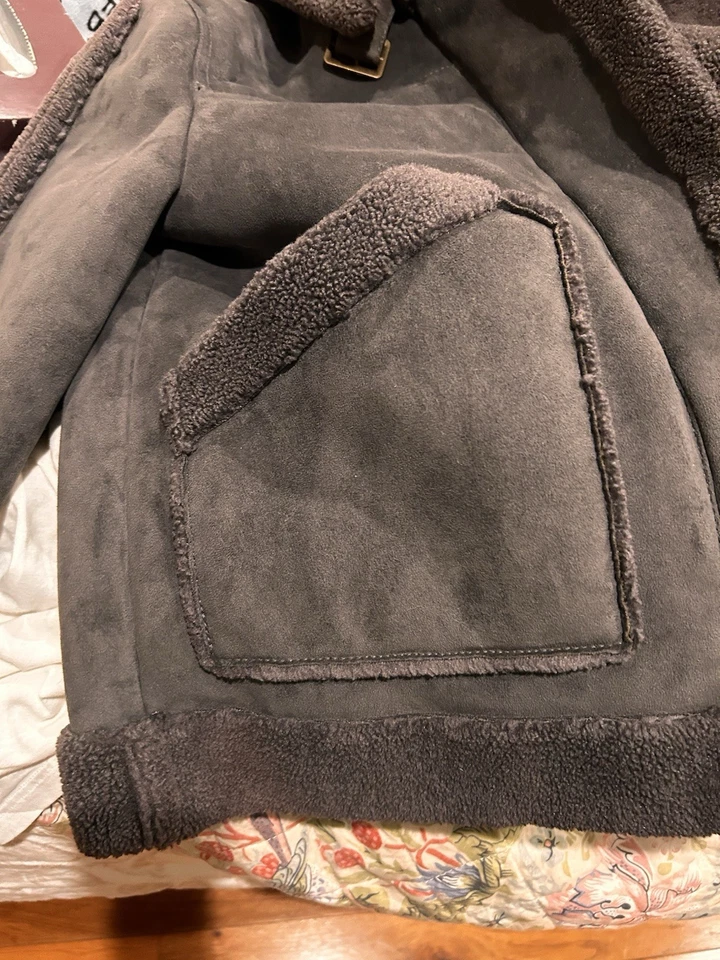 Anthropologie Marrakech Women's Faux Suede Gray Jacket Warm Moto EUC Large - Image 3 of 4