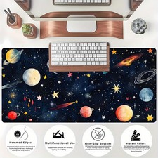 40 90cmLarge Space-Themed Mouse Pad with Cartoon Stars, Planets Meteorites Des