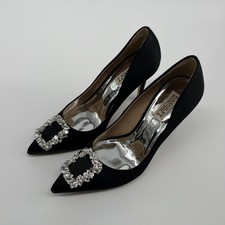 Badgley Mischka Women's Cher Crystal Buckle Black Satin Pumps Sz 9