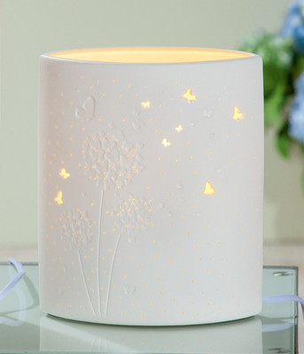 Gilde Porzellan Lampe Ellipse Pusteblume 20 cm Fensterlampe Dekolampe 32317