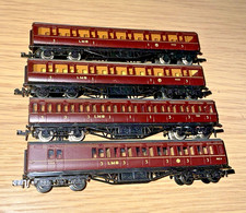 GRAHAM FARISH N GAUGE 4 x LMS SUBURBAN/MAINLINE MAROON COACHES - UNBOXED