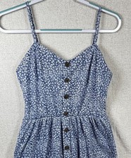 Angashion Blue Floral Sundress Women M Smocked Back Button Front Midi Dress Boho