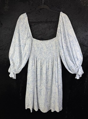 NWT Kourt Portia Balloon Long Sleeve Mini Dress Sz S Linen Blend Floral Paisley