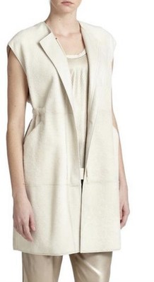 Brunello  Cucinelli jacket Shearling Leather Reversible Long Vest Sz S Sz 38 NWT