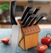 Rada Anthem Wave Oak Block Set G248 - 7 Kitchen Knives USA made + NEW black