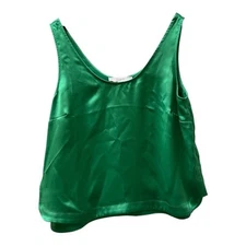 Loft Jade Green Satin  Cropped Wide Strap Tank Top Size S