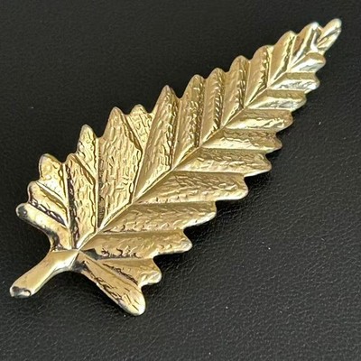 Vintage Gold Tone Fern Leaf Brooch Pin  Mid Century Botanical Textured 2.5''