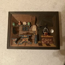 Vintage Italian Folk Art 3D Wood Diorama Hand painted Kitchen Cottage Wall Decor