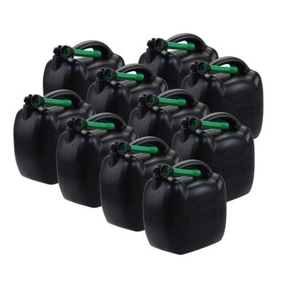 10x Benzinkanister 20L schwarz Kunststoff mit Einfüllschlauch grün, UN-Zulassung - Bild 1 von 4