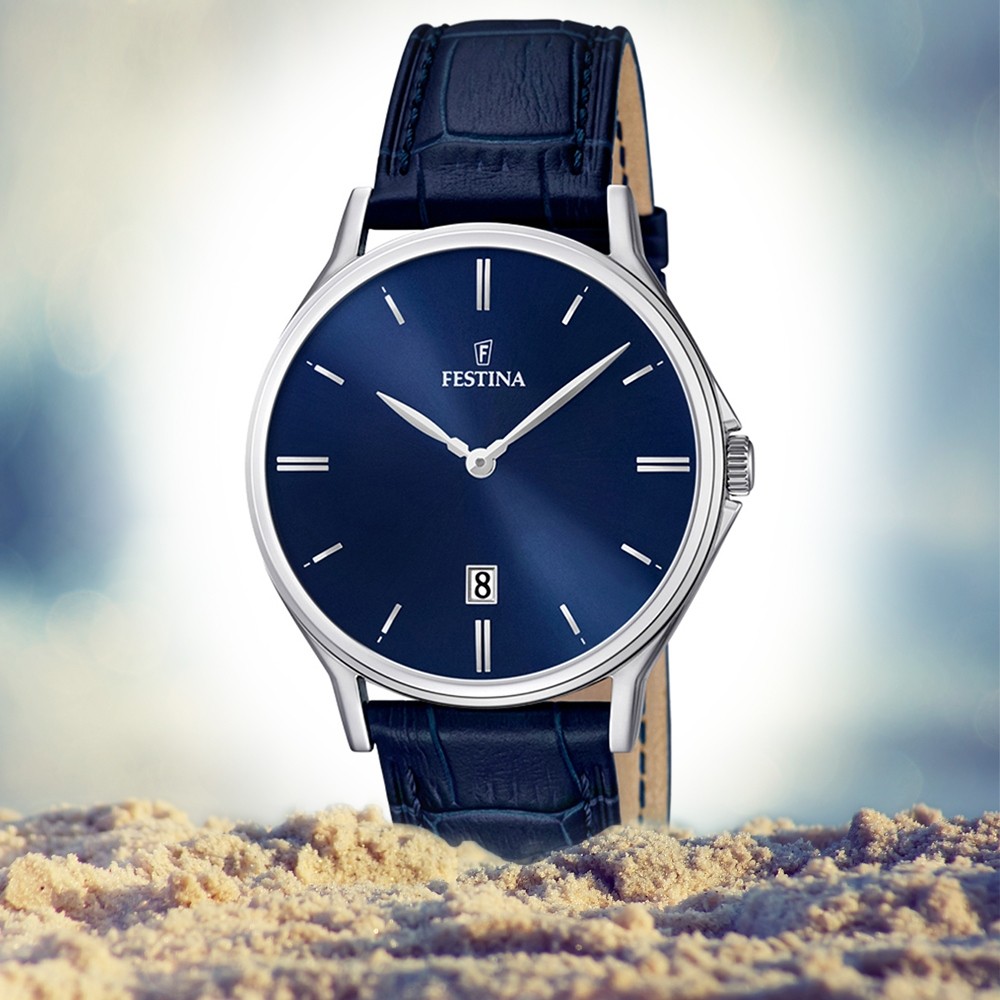 Festina Herrenuhr Herrenuhr Flach Lederarmband Festina Herren