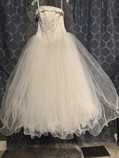 David's Bridal Strapless Tulle Ball Gown Wedding Dress White 8 V317