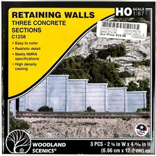 Woodland Scenics C1258 Three Concrete Sections Retaining Walls HO Scale 1:87 New