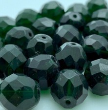 Vintage Dark Green Czech Faceted Round Beads 12mm  GCG25 
