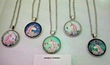 5 Charming Whimsical UNICORN Unicorns Glass Dome Necklaces Pendants You Get All 