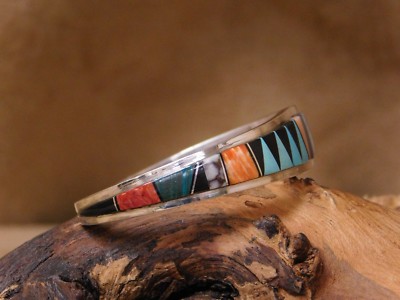 Sterling Silver Multi-Stone Inlay Cuff Bracelet by Lee McCray | eBay