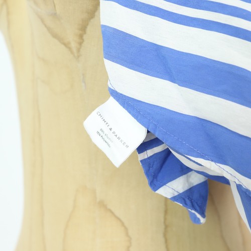 Vestido SOMBRILLA CHINTI & PARKER EE. UU. 4 Cuello en V Imitación Envoltura Mini Rayas Azul Blanco B23 - Imagen 5 de 6