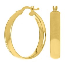 Italian 14k Yellow Gold Polished Flat Hollow Hoop Earrings 1" 4.8mm 2.2 grams
