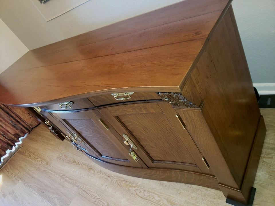 [Антикварный] 1850-е красное/тигровое дерево Credenza/буфет/ сервант. Восстановленный. - Изображение 2 из 4