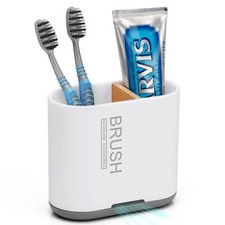 Toothbrush And Toothpaste Holder With Bamboo Divider For Bathroom Countertop Org