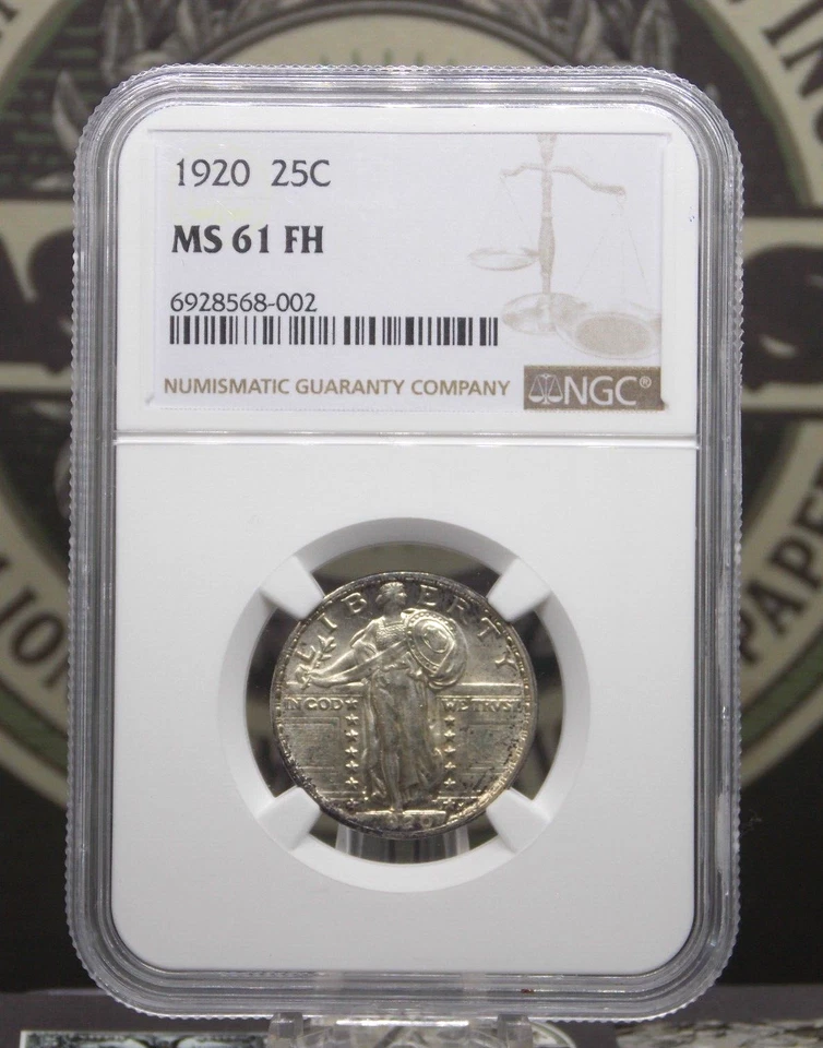 1920 "P" Standing Liberty Quarter SLQ 25c NGC MS61 FH #002 *FULL HEAD* Unc ECC&C - Image 3 of 4