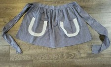 Vintage Retro Blue White Gingham Check Apron with Eyelet Lace Trim Pockets