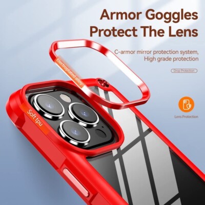 For iPhone 16 Pro Max Plus Transparent Case with Metal Buttons and Camera Edges
