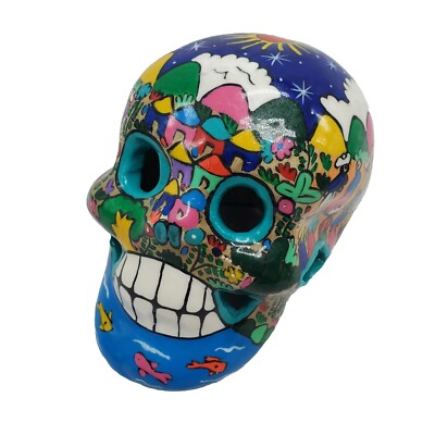 Calavera Chica de Talavera Clay Skull Handmade Mexican Pottery 5  x 6''