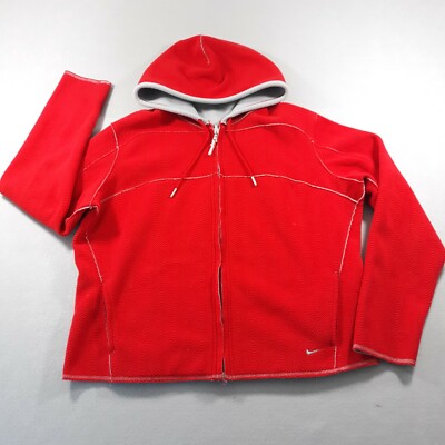 Nike Full Zip Hoodie Womens XL Red Gray Reversible Therma Fit Jacket Vintage