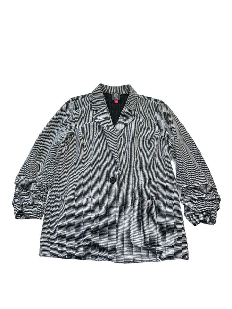 Vince Camuto Womens Blazer Jacket Size 16 Black White Ruched