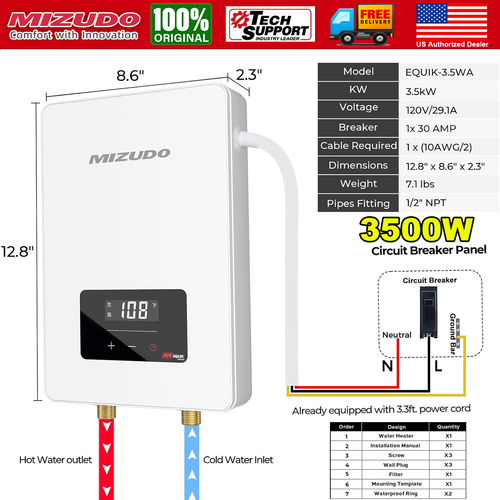 3500W Electric Tankless Water Heater Instant Hot Water Heater for whole