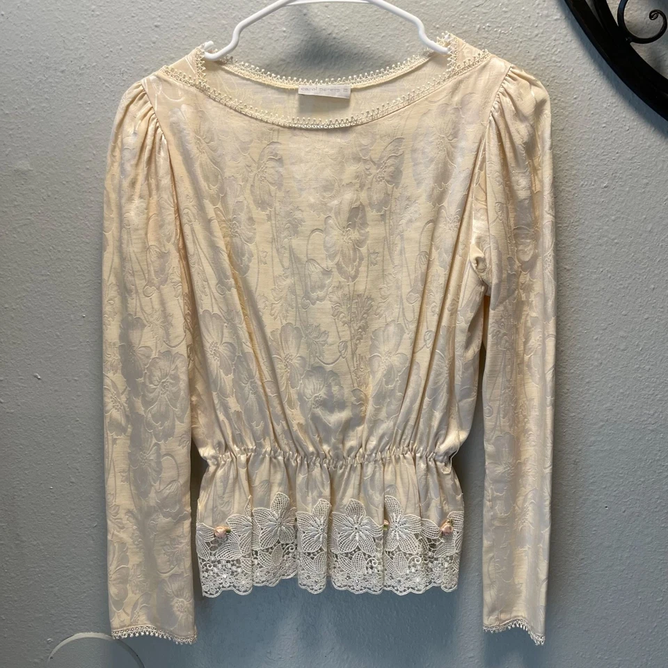 Винтажный Carol peretz кремовый цветочный из двух частей шелк шерсти пеплум верхняя юбка кружевной кромки - Изображение 2 из 4