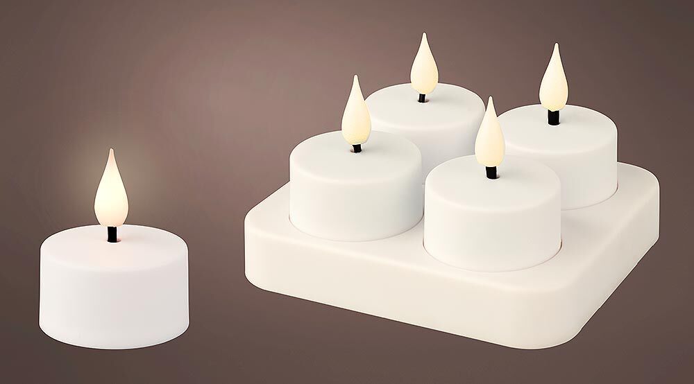 LED Teelichter warmweiß 4 Stück Teelicht flackernd Aufladbar USB Ladestation