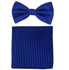 New formal Men's poly pre-tied bow tie hankie tone on tone stripes royal blue