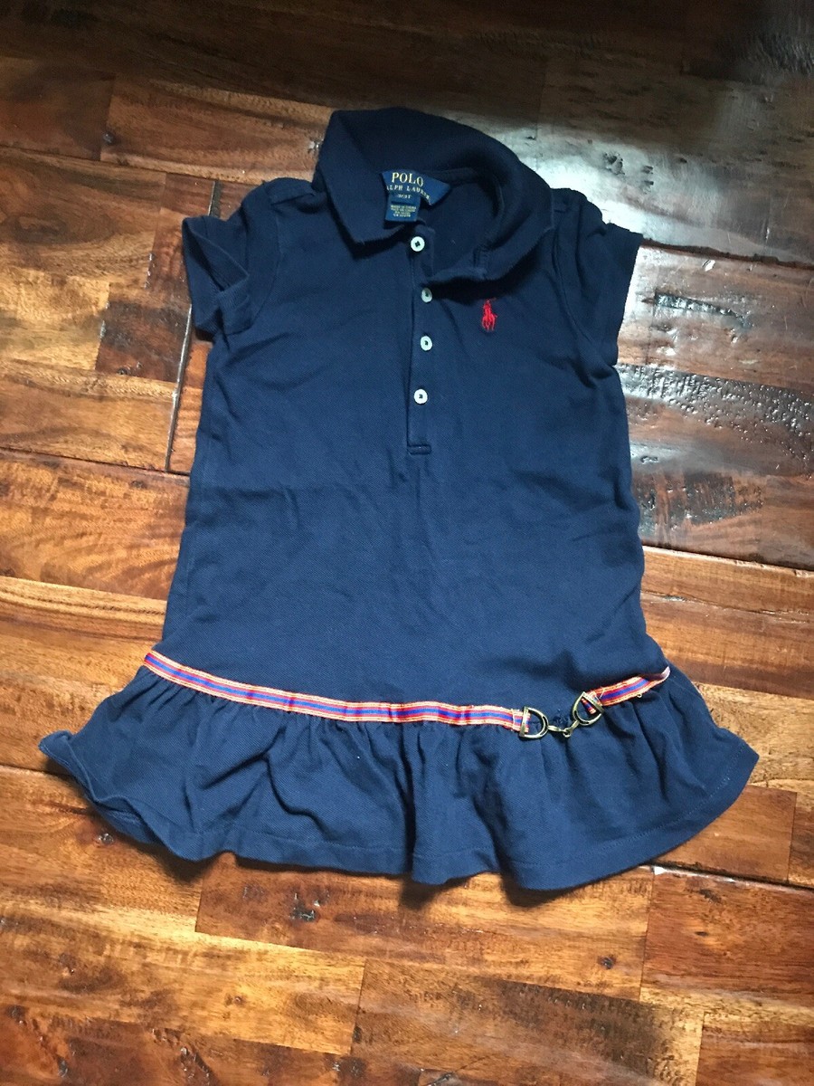 Ralph Lauren Girls Drop Waist Ruffled Skirt Dress - Navy Blue w/Pony - 3T |  eBay UK