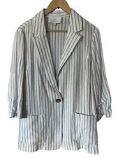 Halston White And Silver Strip Linen Blazer Rushed Sleeve Large