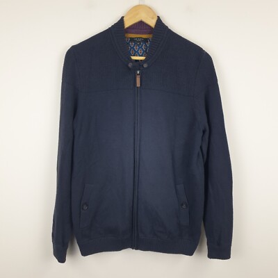 Ted Baker Bomberjacke Herren Größe 4 Large Marineblau Pullover Stil Wollmischung