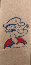 Vintage Antique 1950  s Popeye The Sailor Man Cartoon TV Mini Iron On Transfer