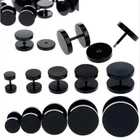 BLACK FAKE PLUG EARRING EAR STRETCHER STUD 3MM TO 12MM SINGLE / PAIR UK