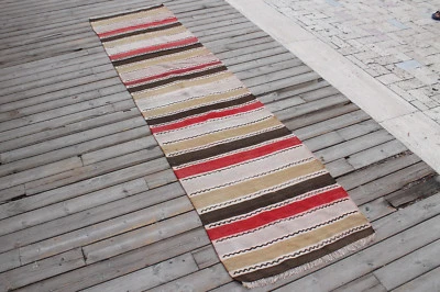 Tapis de couloir couloir couloir rayé oriental taille 2 x 8 kilim turc - Photo 1/4