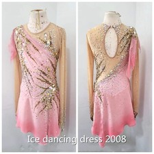 Figure Skating Costume Rhinestone Long Sleeve Competition Skating Dress for Girl