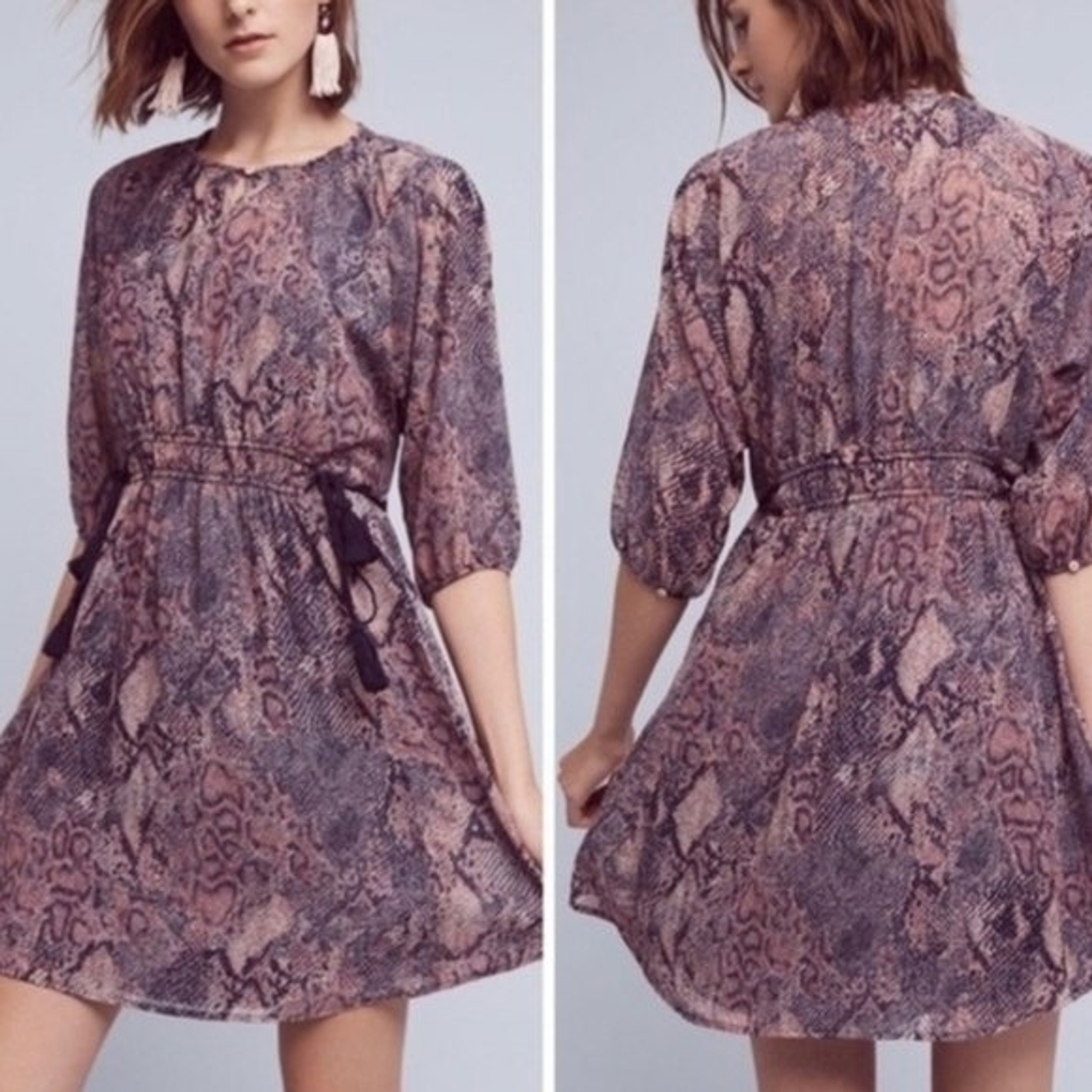 ANTHOPOLOGIE Floreat Zarrah Blue Python Print Tas… - image 1